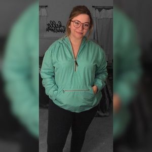 Green pullover rain coat